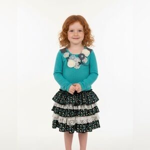Little Mass Boutique Long Sleeves Tiered Skirt Girls Dress w/Lace and Rosettes 5
